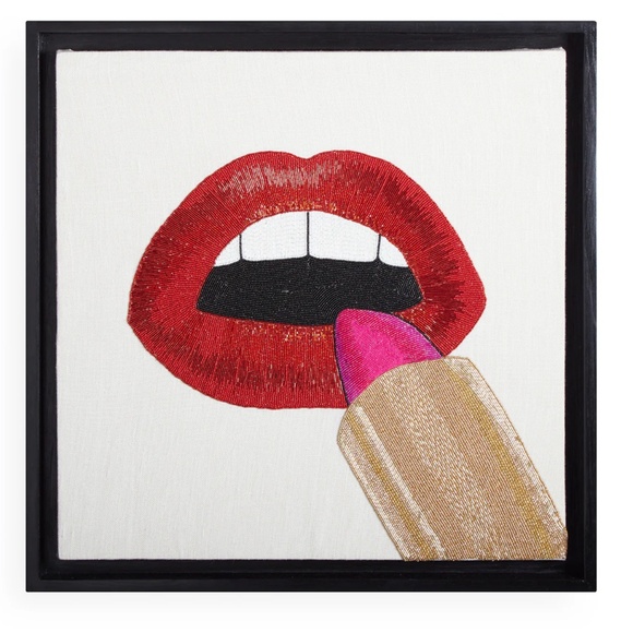 NEW Jonathan Adler Lipstick Beaded Art - 24 x 24 - Picture 1 of 4